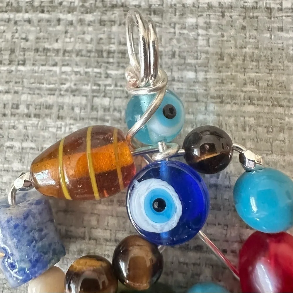 Collage beaded pendant Handmade Evil Eye necklace Multi Colored 1600 Y